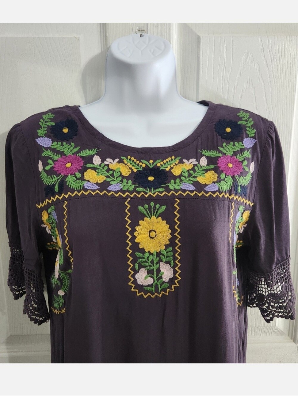 Tea n Rose Anthro purple floral embroidered dress hippie festival cottagecore M